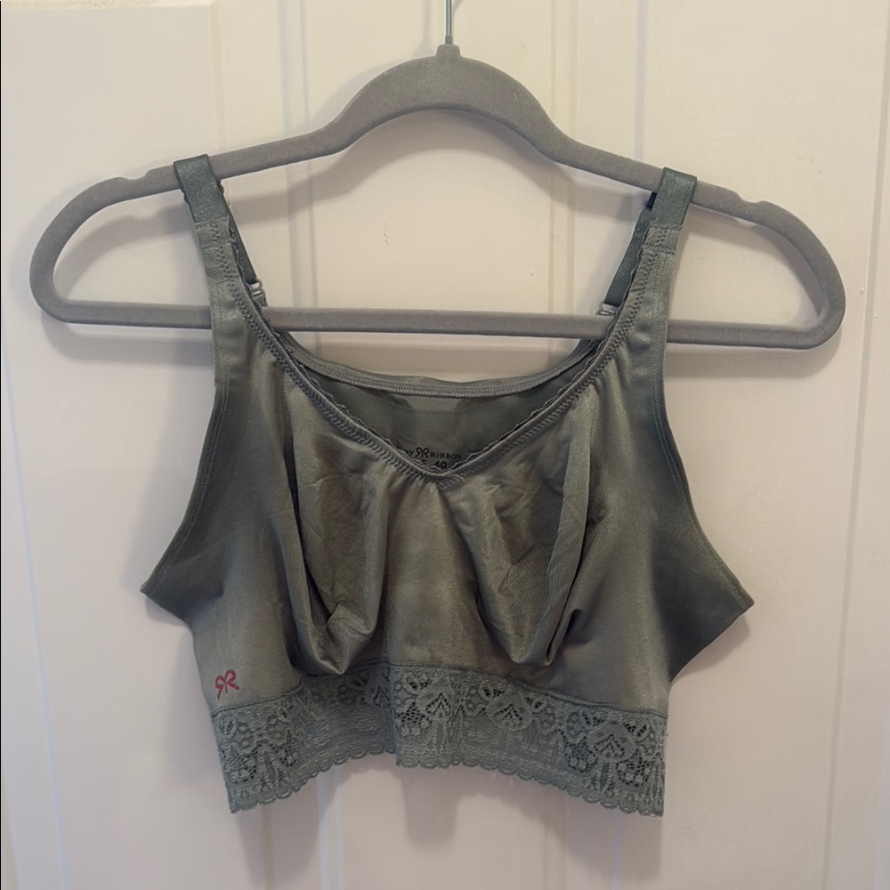 Ruby Ribbon Gray Lace Trim Bra